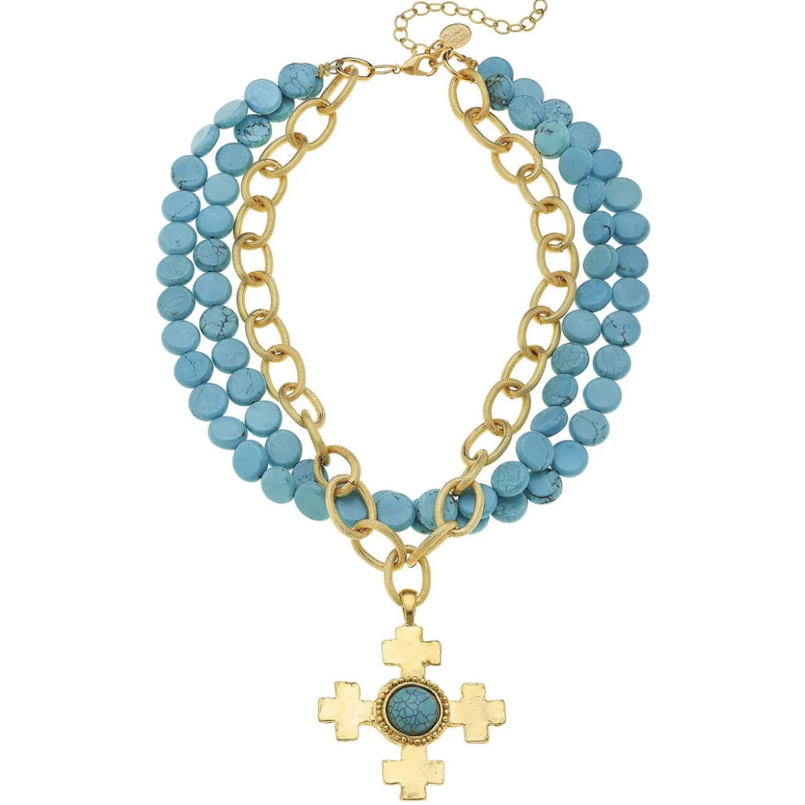 Quad Cross on Multi-Strand Turquoise Necklace
