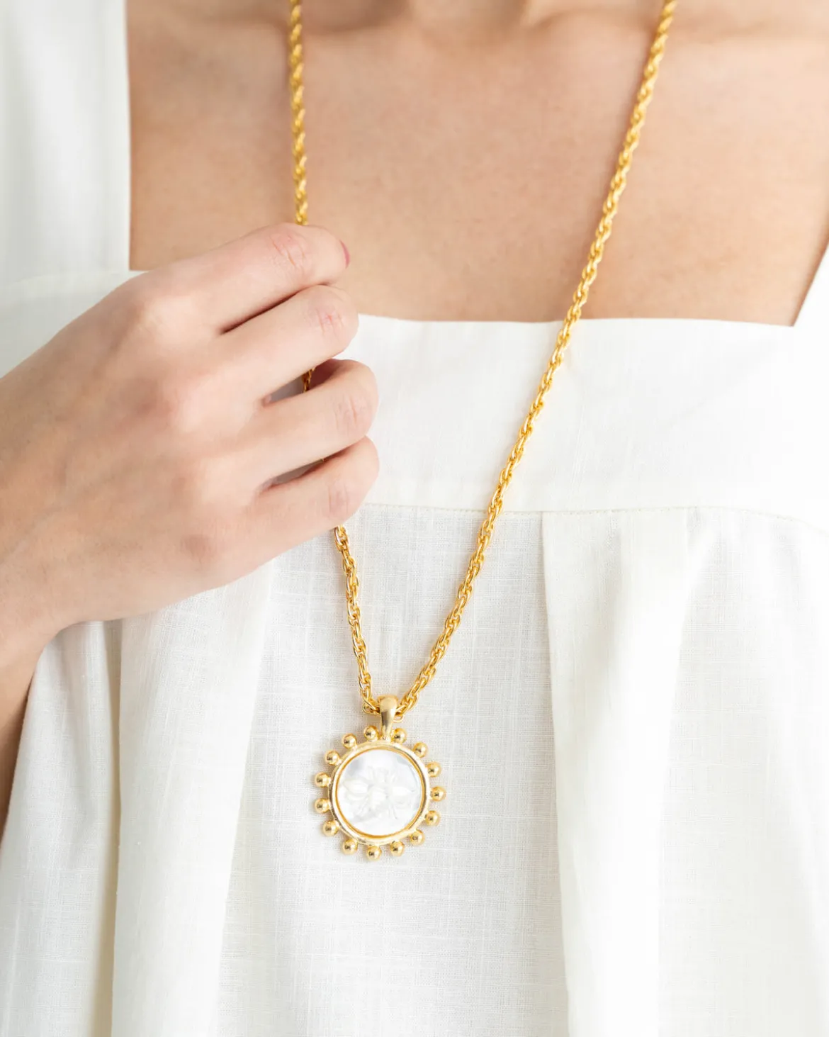 Sophie Long Engraved Bee Necklace