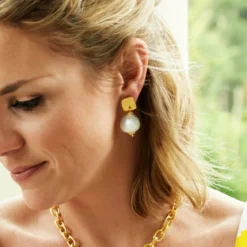 Square Cotton Pearl Drop Earrings