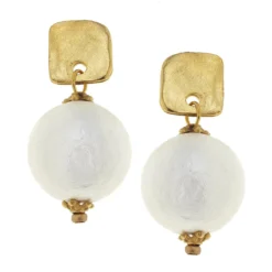 Square Cotton Pearl Drop Earrings
