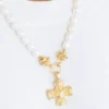 Squared French Cross Pearl Necklace