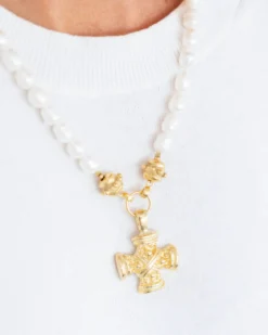 Squared French Cross Pearl Necklace