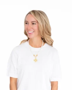 Squared French Cross Pearl Necklace
