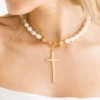 Tall Cross Pearl Necklace