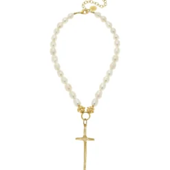 Tall Cross Pearl Necklace