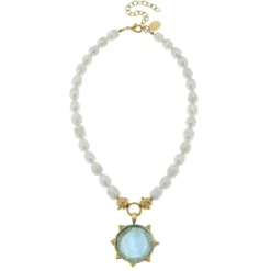 Venetian Glass Coin Intaglio Pearl Necklace