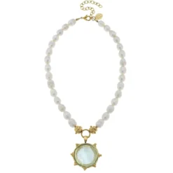 Venetian Glass Coin Intaglio Pearl Necklace