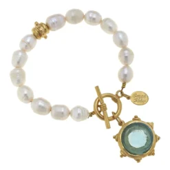 Venetian Glass Coin Pearl Bracelet