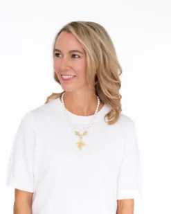 Vintage Gold Cross Pearl Necklace